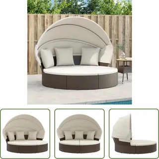 The Living Store Sonneninsel mit Dach und Kissen Braun Poly Rattan - Braun