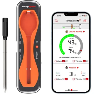ThermoPro TempSpike Fleischthermometer Kabellos 150m Bluetooth Grillthermometer IP67 Meat Thermometer Bratenthermometer für Backofen Grill Smoker Rotisserie Airfryer