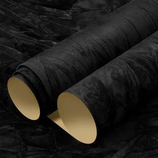 LACHEERY Tapete Selbstklebend Samt Schwarz Klebetapete Wand 60cm x 400cm Selbstklebende Tapete Samtstoff Vintage Tapeten Struktur Wohnzimmer Wasserdicht Stofftapeten Luxus Deko für Möbel Schrank