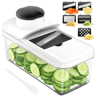 5 in 1 Mandoline Gemüsehobel Gemüsereibe - Gurkenhobel Dünne Scheiben - Reibe für Gemüse - Hobel Gemüse - Mehrzweck Gemüseschneider - Küchen Gadgets(Schwarz)