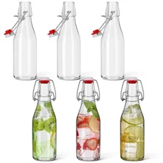 HEFTMAN Clip-Top Einmachflaschen – 6 Packung mit 250 ml transparenten Glasflaschen mit luftdichten Verschlüssen, Bügelverschlussflaschen für Bierbrauen, Wein, Gewürze, Getränke, Öl und Essig - 6 Stück