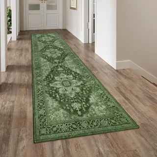 Homcomodar Boho Teppich Läufer Flur 80x300cm rutschfest Küche Läufer Teppiche Waschbar Flur Teppich Läufer für Küche Schlafzimmer Eingang Waschküche(Grün)