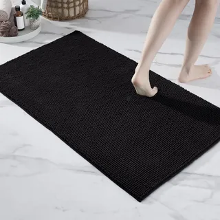 Decomira Badematte rutschfest | Als Badteppich Set kombinierbar | Badezimmer-Teppich Bad-Vorleger waschbar aus Chenille | Duschvorleger für Dusche, Badewannen, WC Deko | Schwarz - 70x120 cm