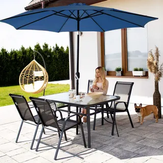 Springos® Gartenschirm mit Kurbel und Knickfunktion Sonnenschirm XXL Schattenspender Durchmesser 300 cm großer Terrassenschirm - Dunkelblau