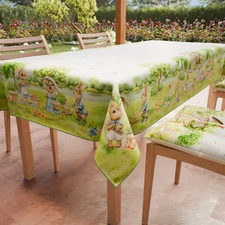 PETTI Artigiani Italiani - Tischdecke für Ostern, schmutzabweisend, rechteckig, für die Küche, Design PIC NIC, X6 Plätze (140 x 180 cm), 100% Made in Italy