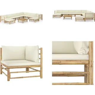 vidaXL 11 tlg. Garten Lounge Set mit Cremeweißen Kissen Bambus - Garten-Lounge-Set - Garten-Lounge-Sets - Gartenmöbel - Gartenmöbel-Set - Weiß