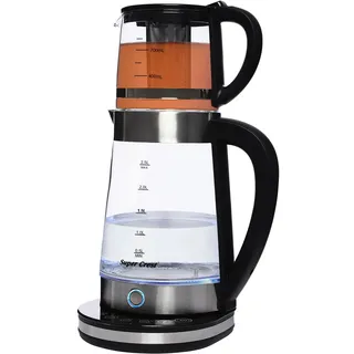 Wasserkocher mit Temperatureinstellung Glas 2in1, 1500W Teekocher mit LCD Display 2,5L großer Kessel + 1L kleiner Warmhaltebecher für Tee und Kaffee, Ideal als Teemaschine und Türkische Teekanne