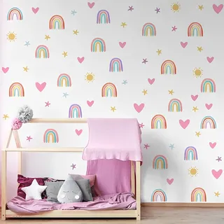 Wandtattoo Regenbogen, 82 Stück Wandtattoo Kinderzimmer, Wandtattoo Mädchenzimmer, Boho Wandtattoo, Wandaufkleber Babyzimmer Wanddeko, Boho-Stil-Aufkleber für Mädchen Jungen Baby