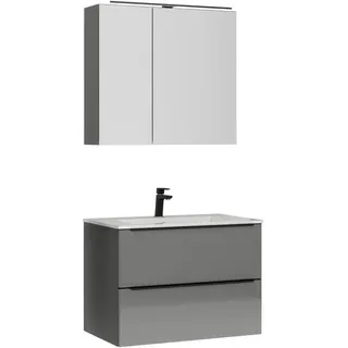 Nobilia Badezimmer , Schieferfarben , Holzwerkstoff , 3-teilig , 2 Schublade(n),2 Schublade(n) Schubladen , G , 81 cm , Goldenes M, Made in Germany , Griffeauswahl, hängend, Zusatzausstattung erhältlich, Typenvielfalt , Badezimmer, Badmöbelsets & Badmöbelserien, Badmöbel-Sets