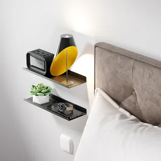 Schwebendes Wandregal Metall - Dekoratives Regal - 2 Stück - Schwarz - 30 cm