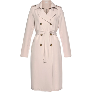 Trenchcoat LASCANA, Damen, Gr. 34, beige, Web, Obermaterial: 79% Polyester, 17% Viskose, 4% Elasthan, figurumspielend knielang, V-Ausschnitt, gerader Abschluss, Mäntel Trenchcoat, zum Regulieren, leichter Damenmantel ohne Futter, casual-chic, Topseller