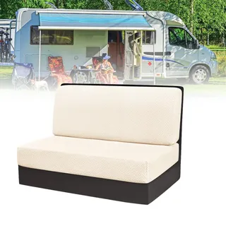 POPUBBY Wohnmobil Sitzbezüge, 2 Stück (1 Set) Stretch Jacquard RV-Sofabezug | Beige, Wohnwagen Sofa-Sitzkissenbezug, Camper Loveseat Sofa Kissenbezüge, Waschbarer Kissen Schonbezüge für Anhänger