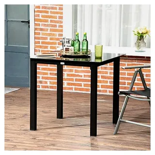 Quadratischer Gartentisch für 4 Personen, Balkontisch mit Hartglasplatte, Aluminium, Schwarz, 80 x 80 x 74 cm - Schwarz
