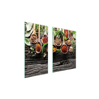 Herdabdeckplatten 2 teilig 75x52 Glaskeramikkochfeld Abdeckung Glas Schneidebrett Gewürze Holz