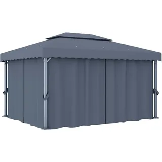 The Living Store Pavillon mit Vorhang 4x3 m Anthrazit Aluminium - Grau