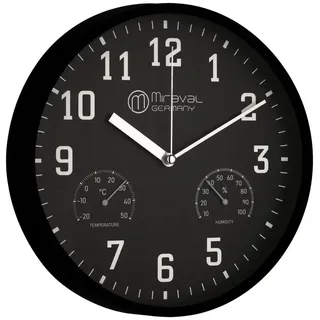 Miraval Wanduhr Thermometer Hygrometer 250 mm Küchenuhr Wohnzimmer Luftfeuchtigkeit Temperaturanzeige Analog Bürouhr Moderne Wanduhr schwarz,