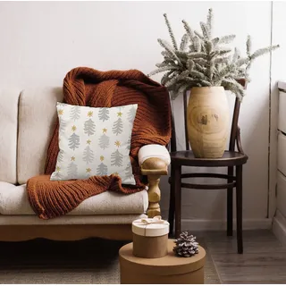 Queence Tannenbäume Dekokissen 40 x 40 cm Weiß