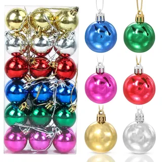 Weihnachtskugeln Bunt 36 Stück, Christbaumkugeln Kunststoff 4cm, Weihnachtsbaum Kugeln, Weihnachtskugeln Baumschmuck Ornamente, Christbaumkugeln Set für Party Weihnachtsschmuck