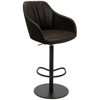 Johann Jakob Barhocker , Dunkelbraun , Metall, Leder , Echtleder , Nappaleder , Drehteller , 59x109.5-120x42 cm , Lederauswahl, Sitzfläche 360° drehbar , Esszimmer, Barmöbel, Barhocker