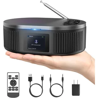 Desobry Tragbarer CD-Player mit Bluetooth | Großem LCD-Display, Akku, Lautsprecher, AUX, USB, UKW-Radio, Sprungschutz & Fernbedienung. Für Zuhause, Auto und Senioren
