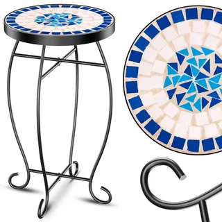 KESSER® Mosaiktisch Bistrotisch Blumenhocker Rund 60x34cm Metall Mosaik Beistelltisch Balkontisch Gartentische Terrassentisch Balkon Steinmosaik Garten Gartentisch Indoor Outdoor