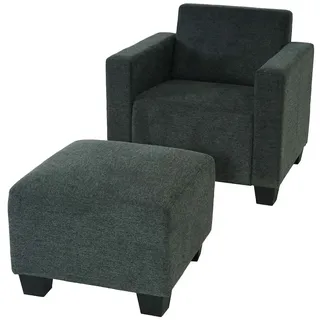 Mendler Modular Sessel Loungesessel mit Ottomane Lyon, Stoff/Textil ~ anthrazit-grau