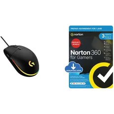 Logitech G203 Gaming-Maus mit anpassbarer LIGHTSYNC RGB-Beleuchtung, Geringes Gewicht - Schwarz + Norton 360 Gamers 2024 für 3 Geräte