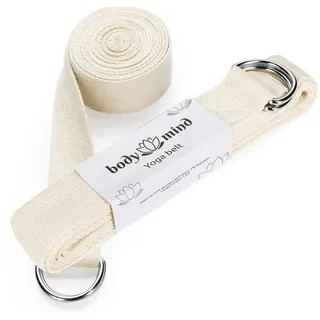 Body & Mind Body & Mind® Yogagurt aus 100% Natur Baumwolle - 250 cm lang; Yoga-Band mit D-Ring-für Anfänger & Fortgeschrittene; Pilates & Fitness Übungen (Beige)