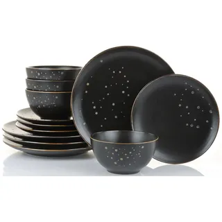 Tafelservice RETSCH ARZBERG "MYSTIC", schwarz (ebony, rotgold), 12 Stk., Steinzeug, Geschirr-Sets, Tafelservice, Teller Set, edel und elegant, wie aus 1001 Nacht...