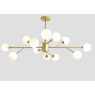KRIPINC 12-Flammig Sputnik Kronleuchter Gold, Halbbündige Montage mit Weiß Glaskugel Lampenschirm, Mid Century Höhenverstellung Kronleuchter Deckenleuchte für Wohnzimmer Schlafzimmer
