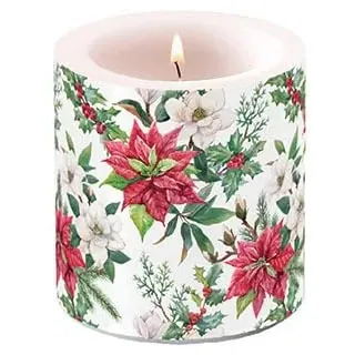 Kerze Weihnachten Weihnachtsstern elegant als Tischdeko. Motivkerze rund klein für den gedeckten Tisch Ø7,5 x 9cm