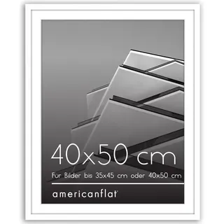 Americanflat Bilderrahmen 40x50 cm Weiß - Bilderrahmen 35x45 cm mit Passepartout - aus Kunststoff mit poliertem Plexi-Scheibe