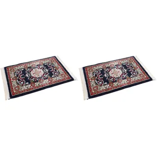 PETEX Orientteppich mit Fransen traditionelles orientalisches Muster gewebt blau (Packung mit 2)