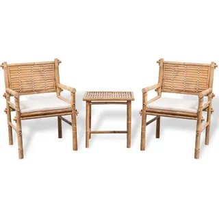 The Living Store 3-tlg. Bistro-Set mit Auflagen Bambus - Braun