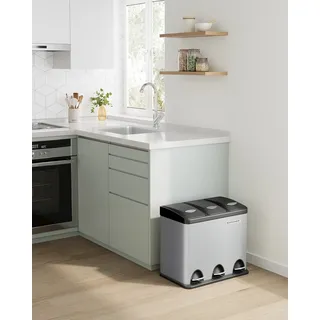SONGMICS Mülleimer Küche, 3 x 8 Liter, Mülltrennsystem 3 Fächer - Grau