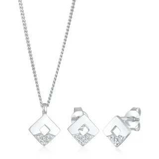 Elli DIAMONDS Ohrring und Ketten Set Schmuckset Diamant (0.045 ct) Geo Design 925 Silber« - silberfarben
