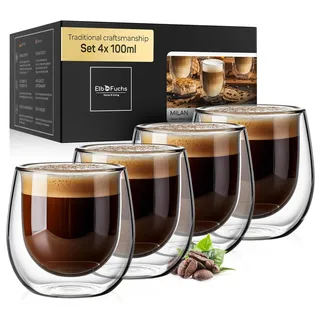 Espresso Tassen Set (4x 100ml) Doppelwandiges Thermoglas - Spülmaschinenfest