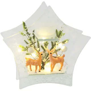 Flair Flower Teelichthalter mit Hirsch Tannenzweige Glas