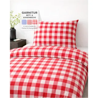 texpot Landhaus Bettwäsche Garnitur 2-teilig 135 x 200 cm + 80 x 80 cm kariert rot-weiß