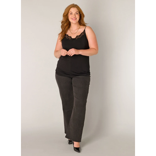 Spitzentop BASE LEVEL CURVY, Damen, Gr. 52, schwarz, Web, Obermaterial: 95% Lyocell, 5% Elasthan, unifarben, figurbetont hüftbedeckend, Rundhals, Tops Spitzentop, mit Spaghetti-Trägern