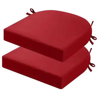 PRIMEPATIO Stuhlkissen für draußen, 2er-Set, Terrassenstuhlkissen für Gartenmöbel, wasserdicht, mit Bändern, Sitzkissen für draußen, Terrassenstuhlpolster, Esszimmerstuhl, 50x50, Rot