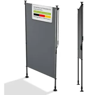 YEAUPE PRO Senkrechtmarkise außen, 120 x 270 cm, Dunkelgrau, ohne Bohren, Klemmmarkise mit Handkurbel, geeignet für Balkon, Terrasse, Außenbereich und Garten, wetterfester Sichtschutz