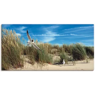 Artland Leinwandbild "Möwe und Seeschwalbe in Dünenlandschaft" Vögel 1 Stk. tlg. auf Holzrahmen gespannt, farbe bild(er): blau