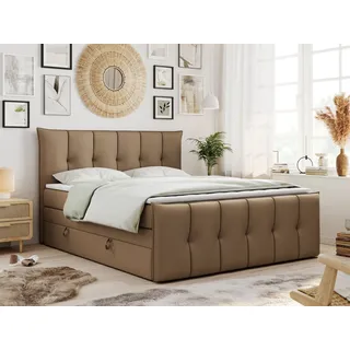MKS Meble King Boxspringbett 180x200, Boxspringbett 180x200 mit Bettkasten und Matratze H3, Polsterbett 180x200 mit Matratze, Bett 180x200 mit Bettkasten, PREMIUM-11-KING - 180x200 - Braun - Kunstleder - H3 - Bronze