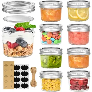 warmhut 8 Stück Mason Jar mit Deckel, 125ml Marmeladenglas mit Aufkleber, Wiederverwendbare einmachglas, Kleine Marmeladengläser für Gewürze, Gelee, Joghurt, Marmelade, Meal Prep