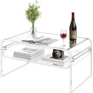 Vevor Couchtisch Beistelltisch 2-stufiger Sofatisch mit Ablagefläche, moderner rechteckiger Couchtisch aus Acryl, ideal für Esszimmer, Kücheninsel, Restaurant, Büro, 50 x 80 x 38 cm (transparent)