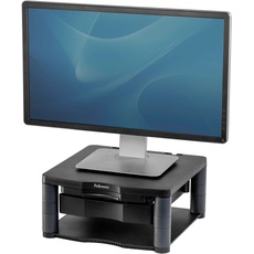 Fellowes Monitorständer Premium Plus, höhenverstellbar in 5 Stufen, ergonomisch, sehr stabil für Monitore bis 21 Zoll, mit Schublade und Sichtfeld-Vorlagenhalter, schwarz