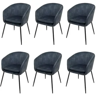 Mendler 6er-Set Esszimmerstuhl HWC-O28, Küchenstuhl Polsterstuhl Stuhl, Stoff/Textil (340g/m2) Metall ~ blau