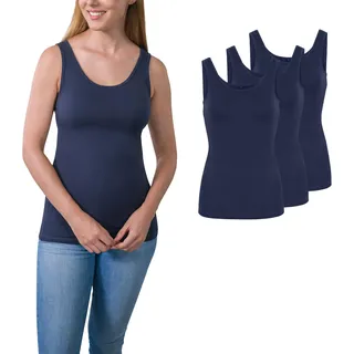 HRM Damen 3er Pack Navy XL I Basic Tank Top aus Baumwolle 95% mit Lycra-Anteil I Dehnbar & anpassungsfähig I Trägertop Damen mit U-Ausschnitt