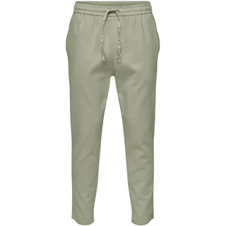 ONLY & SONS Herren O&S Relaxed Stoffhose Bequeme Leinen Baumwolle Pants ONSLINUS Freizeit Trousers mit Tunnelzug, Farben:Grün, Größe Hosen:M